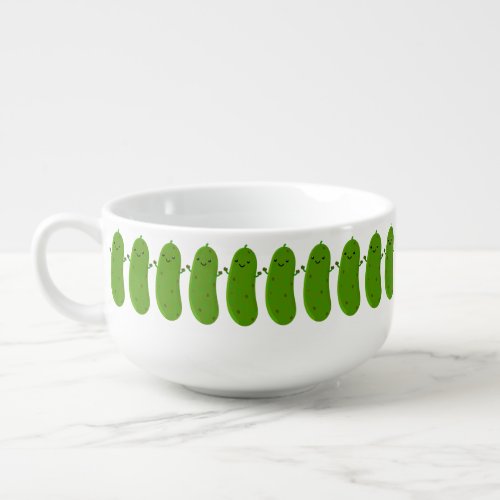 Cute happy pickle cartoon illustration soup mug