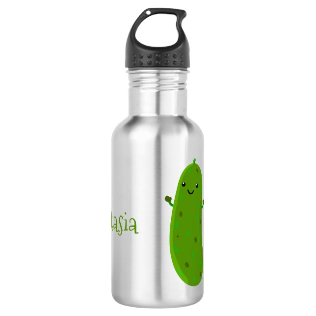 Cute happy pickle cartoon illustration stainless steel water bottle (Front)