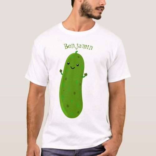 Cute happy pickle cartoon illustration T_Shirt