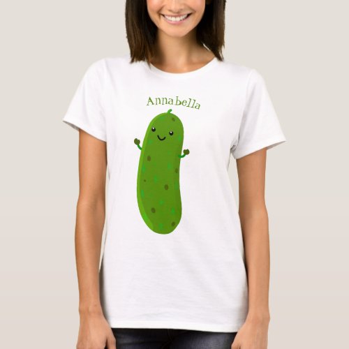 Cute happy pickle cartoon illustration T_Shirt