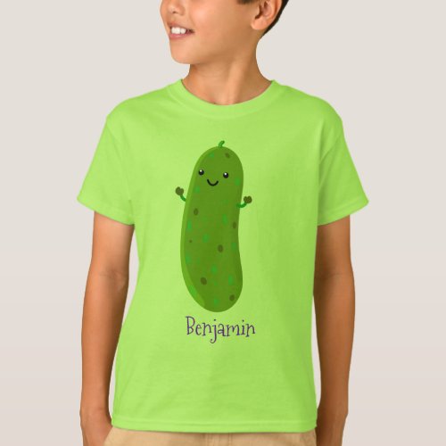 Cute happy pickle cartoon illustration T_Shirt