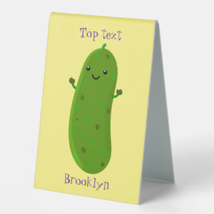 Cute happy pickle cartoon illustration table tent