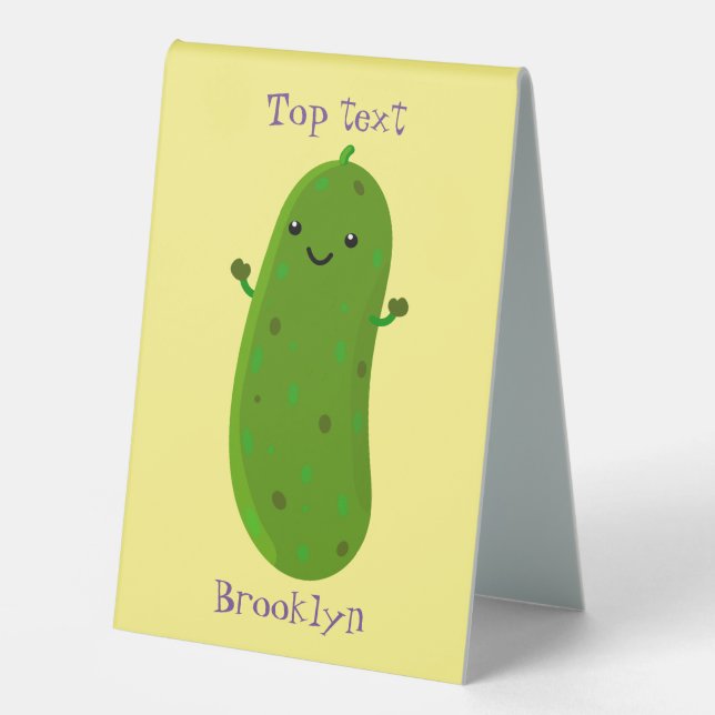 Cute happy pickle cartoon illustration table tent (Front)