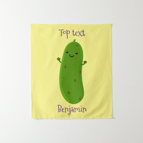 Cute happy pickle cartoon illustration tapestry