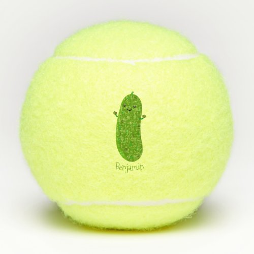 Cute happy pickle cartoon illustration tennis balls