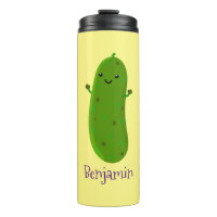 Cute happy pickle cartoon illustration thermal tumbler