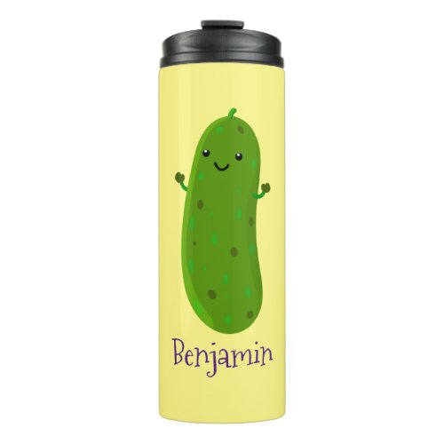 Cute happy pickle cartoon illustration thermal tumbler