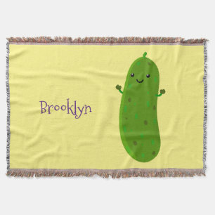 Cute happy pickle cartoon illustration throw blanket