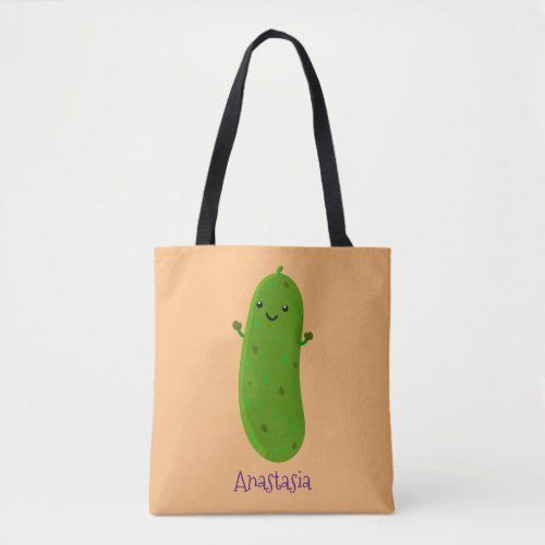Cute happy pickle cartoon illustration tote bag