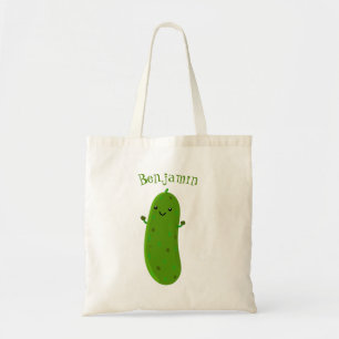 Cute happy pickle cartoon illustration tote bag
