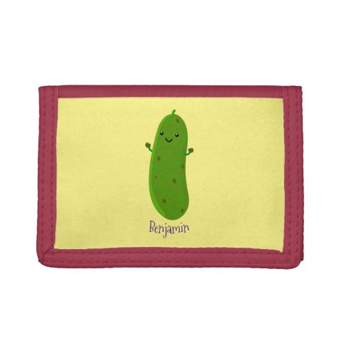 Cute happy pickle cartoon illustration trifold wallet