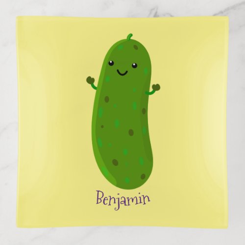 Cute happy pickle cartoon illustration trinket tray