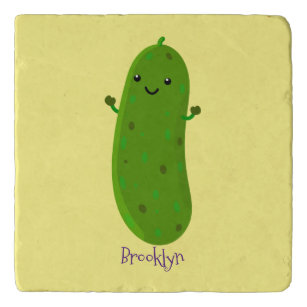 Cute happy pickle cartoon illustration trivet