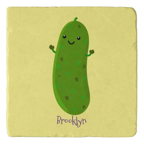 Cute happy pickle cartoon illustration trivet