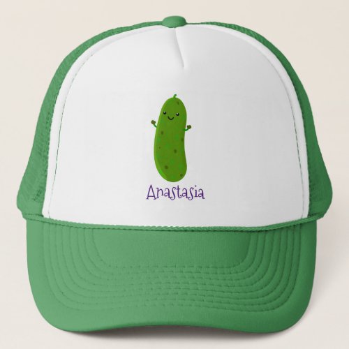 Cute happy pickle cartoon illustration trucker hat