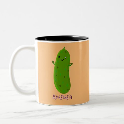 Cute happy pickle cartoon illustration Two_Tone coffee mug