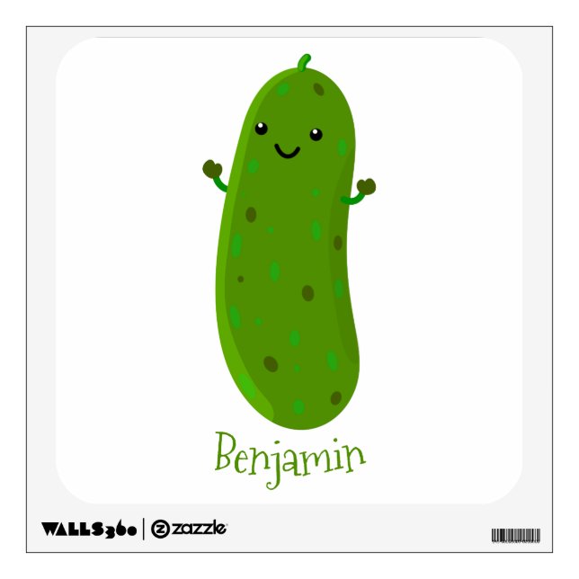 Cute happy pickle cartoon illustration wall decal (Front)