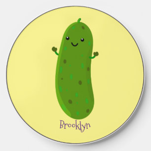 Cute happy pickle cartoon illustration wireless charger