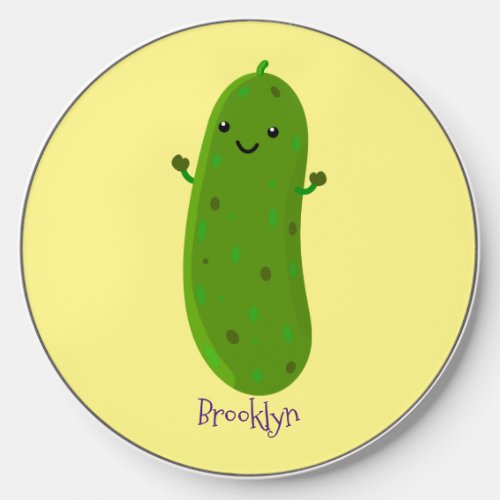 Cute happy pickle cartoon illustration wireless charger 