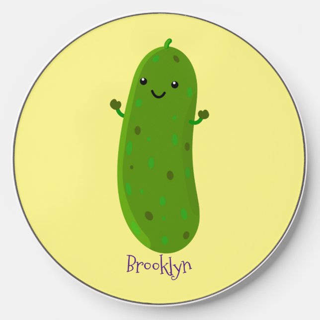 Cute happy pickle cartoon illustration wireless charger  (Front)