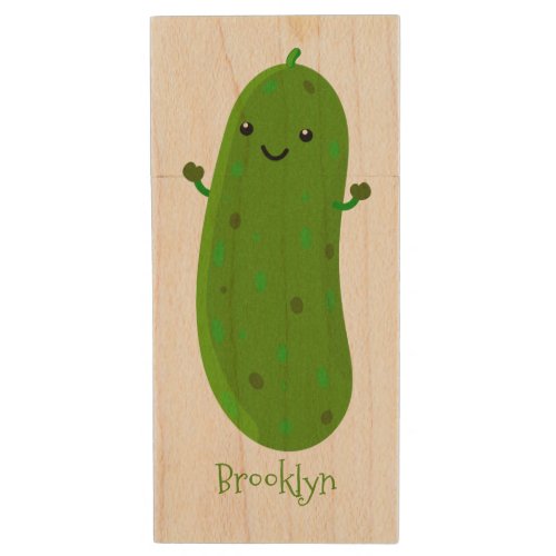 Cute happy pickle cartoon illustration wood flash drive