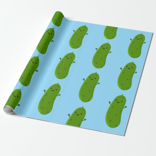 Cute happy pickle cartoon illustration wrapping paper