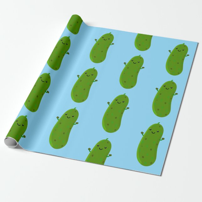 Cute happy pickle cartoon illustration wrapping paper (Unrolled)