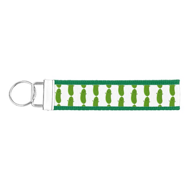Cute happy pickle cartoon illustration wrist keychain (Keys on Left)
