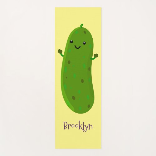 Cute happy pickle cartoon illustration yoga mat