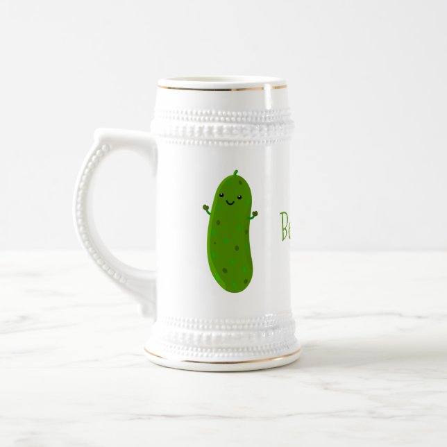 Cute happy pickle cartoon personalized beer stein (Left)