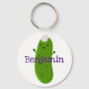 Cute happy pickle cucumber cartoon illustration keychain