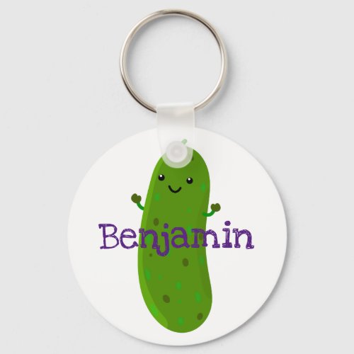 Cute happy pickle cucumber cartoon illustration keychain
