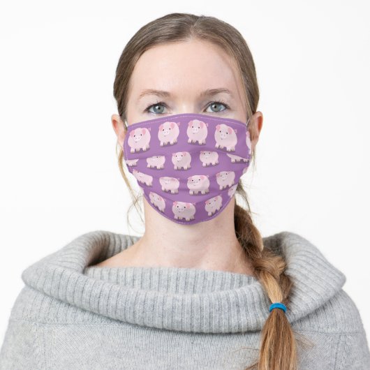 Cute happy pig pattern cartoon illustration adult cloth face mask (Worn)