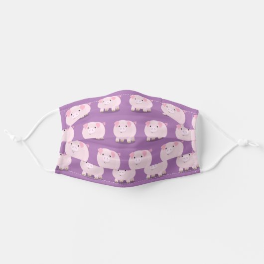 Cute happy pig pattern cartoon illustration adult cloth face mask (Front, Unfolded)