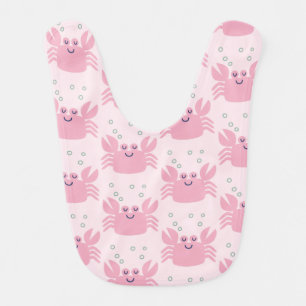Cute Happy Pink Crab Pattern Baby Bib
