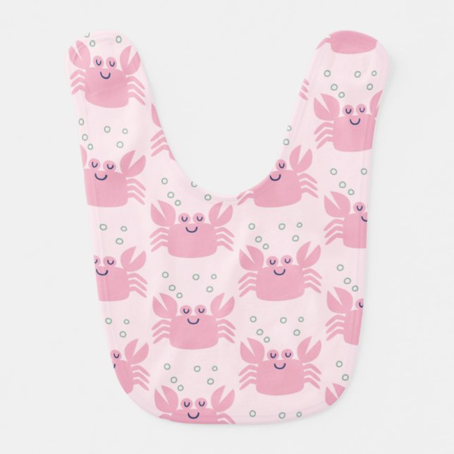 Cute Happy Pink Crab Pattern Baby Bib (Front)