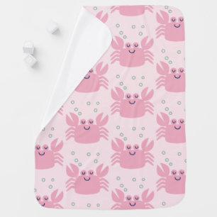 Cute Happy Pink Crab Pattern Baby Blanket