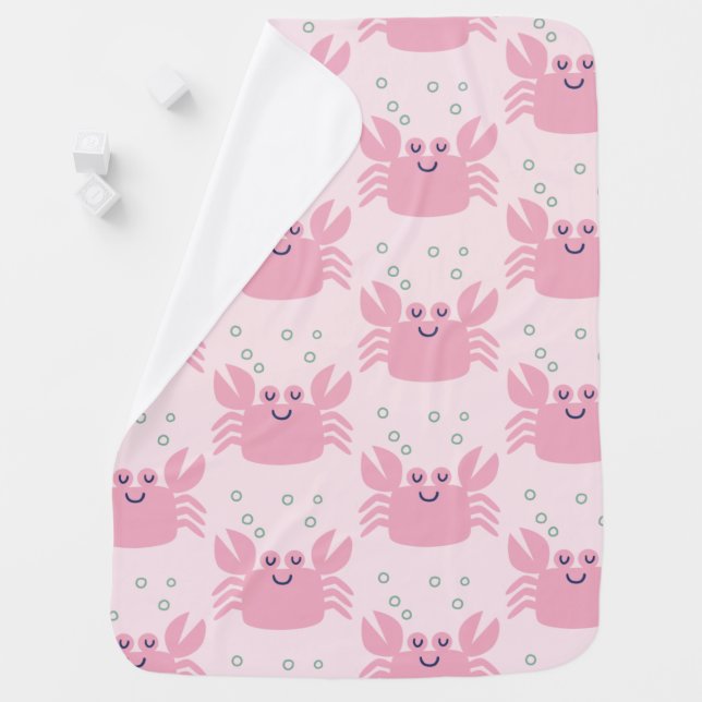 Cute Happy Pink Crab Pattern Baby Blanket (In Situ)