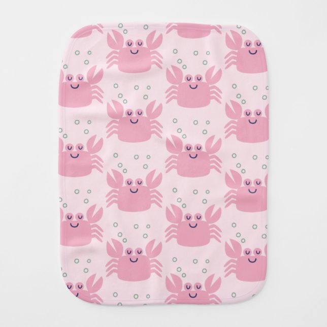 Cute Happy Pink Crab Pattern Baby Burp Cloth (Front)