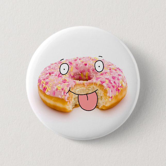 Cute happy pink donut character button (Front)