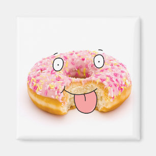 Cute happy pink donut character magnet