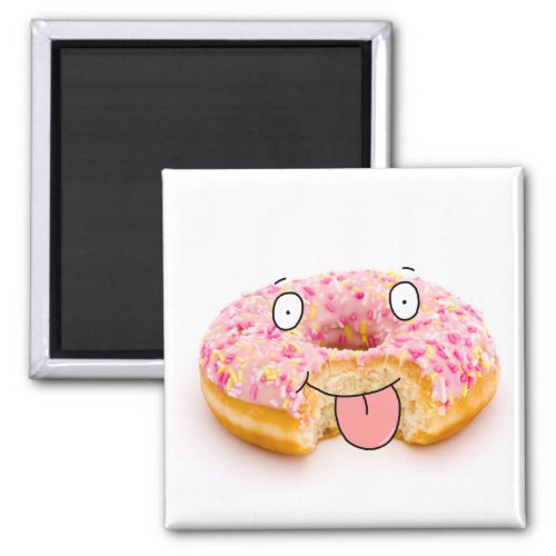 Cute happy pink donut character magnet