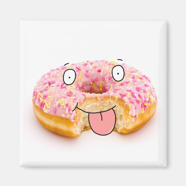 Cute happy pink donut character magnet (Front)