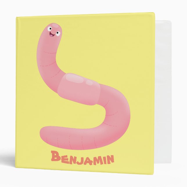 Cute happy pink earthworm cartoon 3 ring binder (Front/Inside)