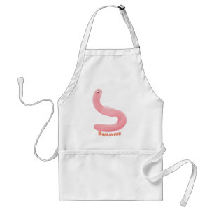 Cute happy pink earthworm cartoon adult apron