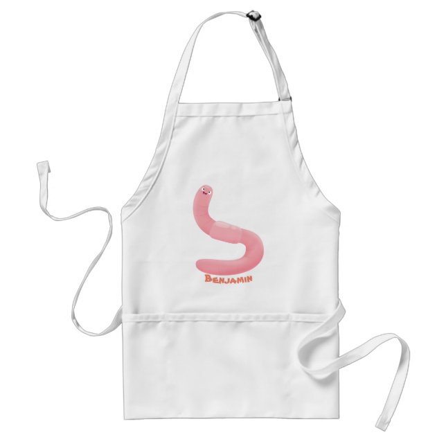 Cute happy pink earthworm cartoon adult apron (Front)