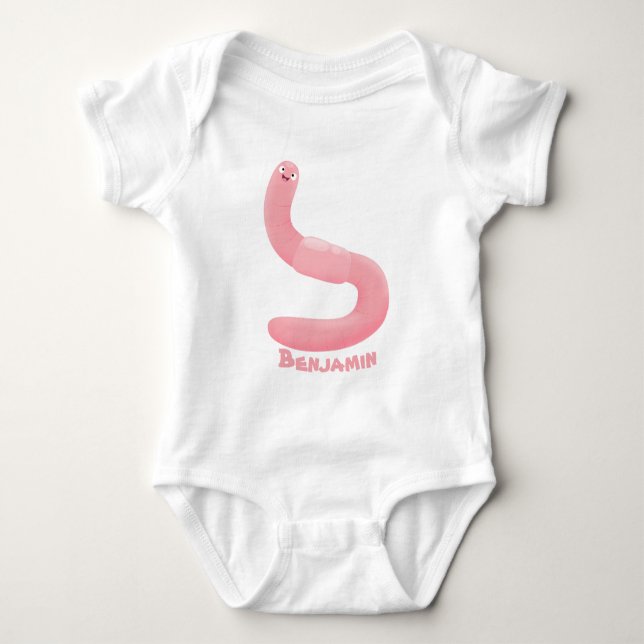 Cute happy pink earthworm cartoon baby bodysuit (Front)