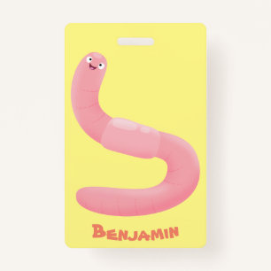 Cute happy pink earthworm cartoon badge