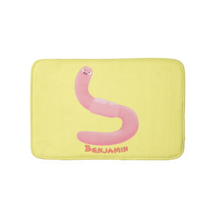 Cute happy pink earthworm cartoon bath mat
