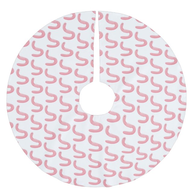 Cute happy pink earthworm cartoon brushed polyester tree skirt (Front)